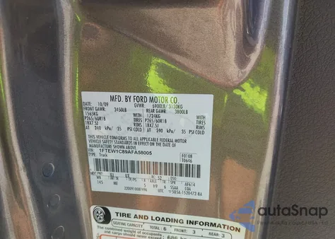 2010 Ford F-150 Fx2 Sport/Xl/Xlt z USA, uszkodzony, nr VIN 1FTEW1C89AFA58005